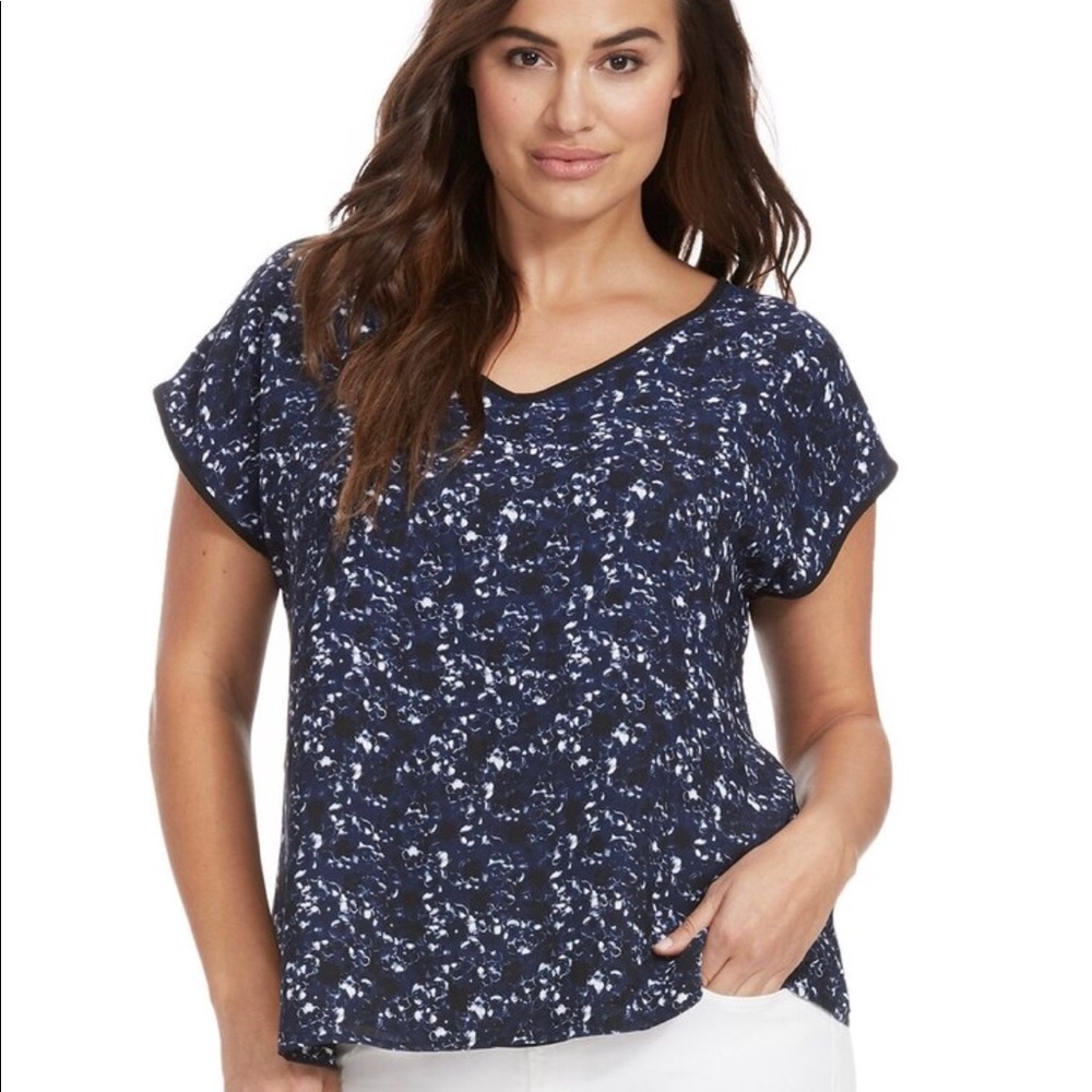 Michael Studio Floral Double-V Blouse